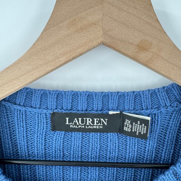 Lauren Ralph Lauren Black Label Cable Knit Puff Shoulder Sweater Blue Size 2X - Picture 3 of 7